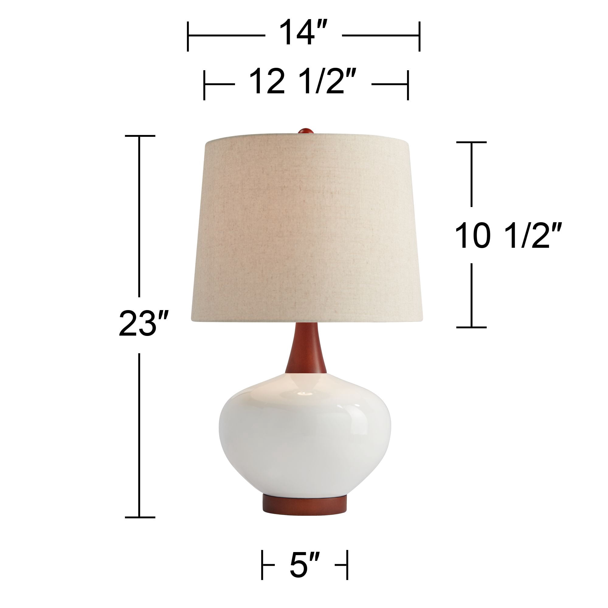 360 Lighting Brice Modern Mid Century Accent Table Lamp 23" High Ivory Ceramic Wood Neck Off White Drum Shade for Bedroom Living Room Bedside Office