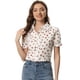 thumbnail image 1 of Camisa de algodón con volantes en la parte superior y cuello vuelto para mujer Rojo L, 1 of 5
