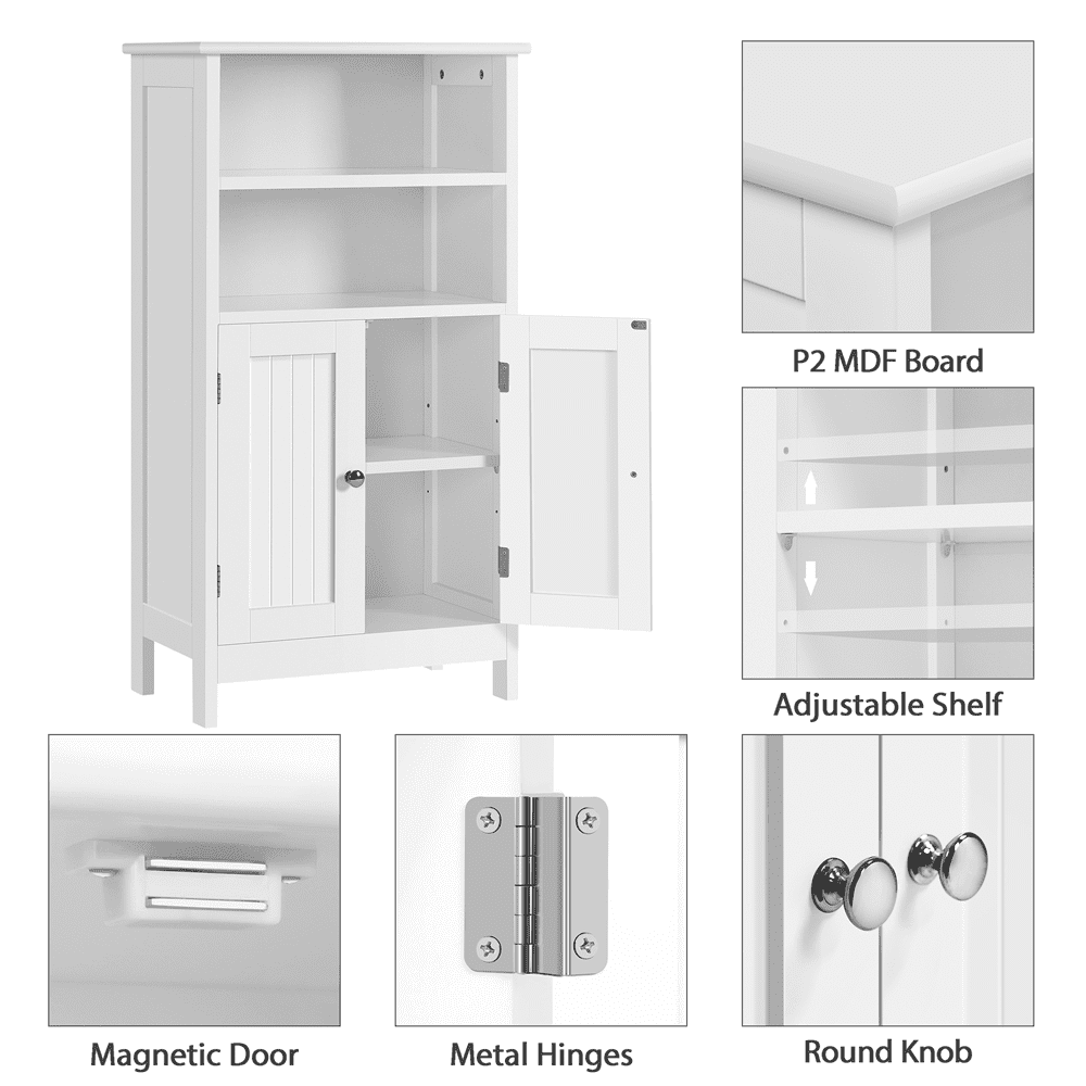 Renwick Wooden Storage Cabinet with Double Door and Adjustable Shelf for Home, White