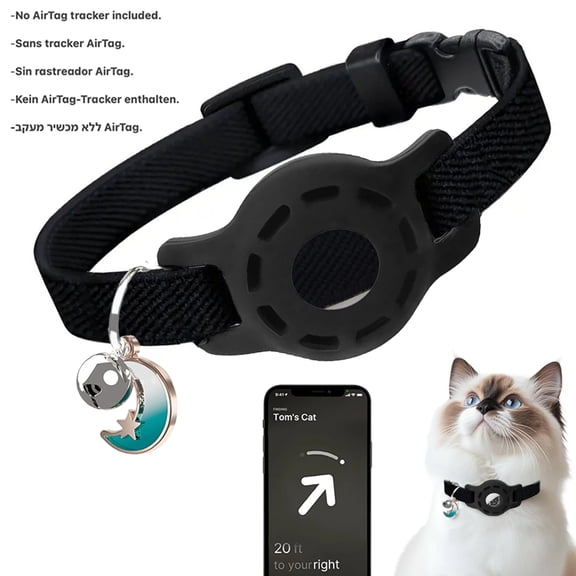 Fashion Airtag Pet Collar Adjustable Elastic Nylon Puppy Cat Collar with Bell Anti-lost GPS Tracker Case(No tracker included)