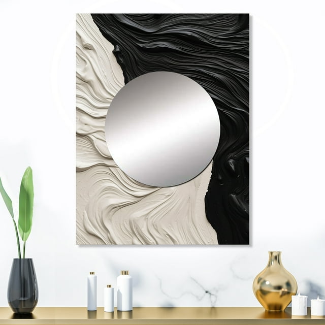 Designart "Marbled Dreamscape Black and White II" Modern Geometric Mirror Wall Decor - Modern Black Abstract Large Mirror For Wall Art Decor - 32" x 24" Inch