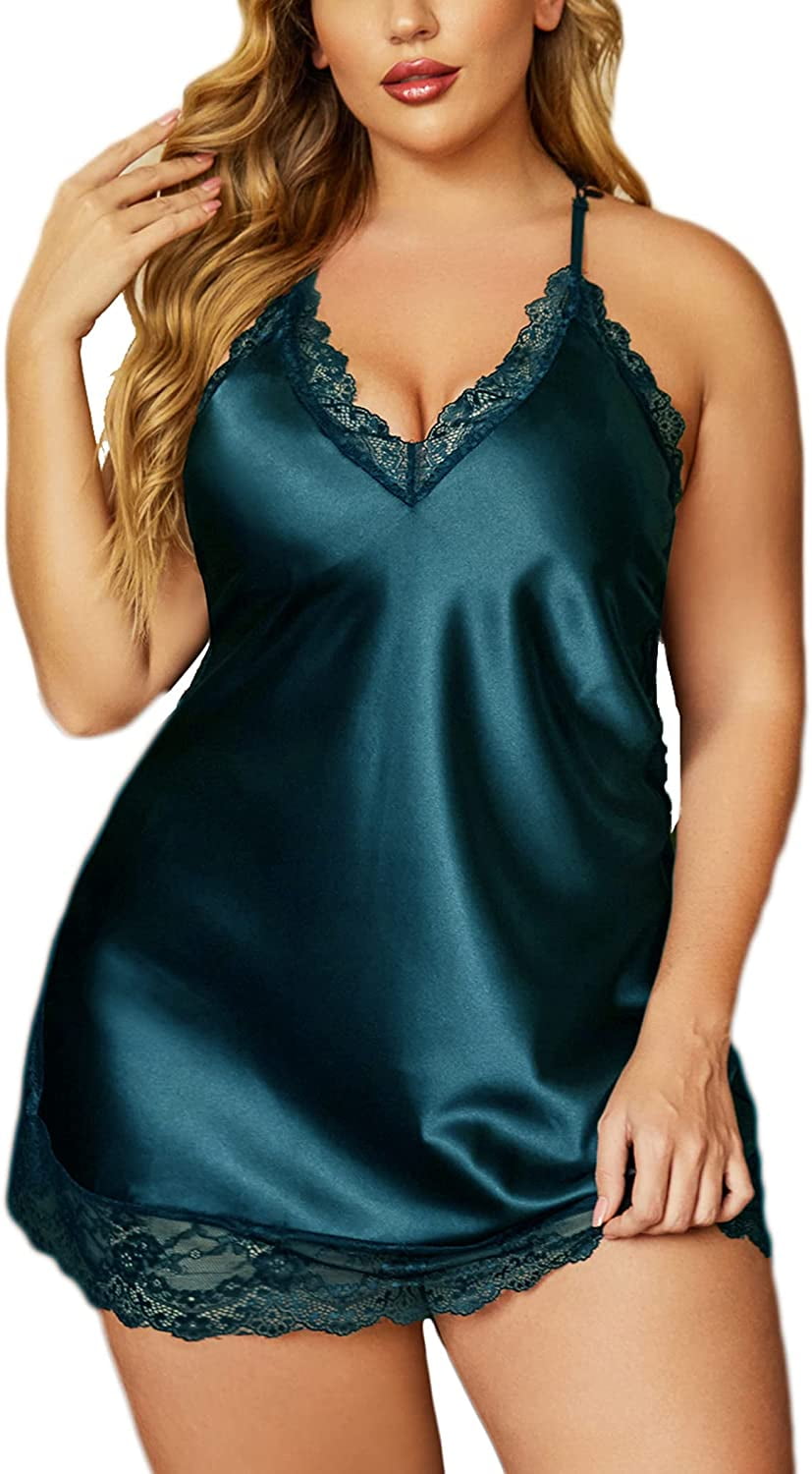 Avidlove Women Lingerie Plus Size Satin Lace Chemise Nightgown Sexy Full Sleepwear - Walmart.com