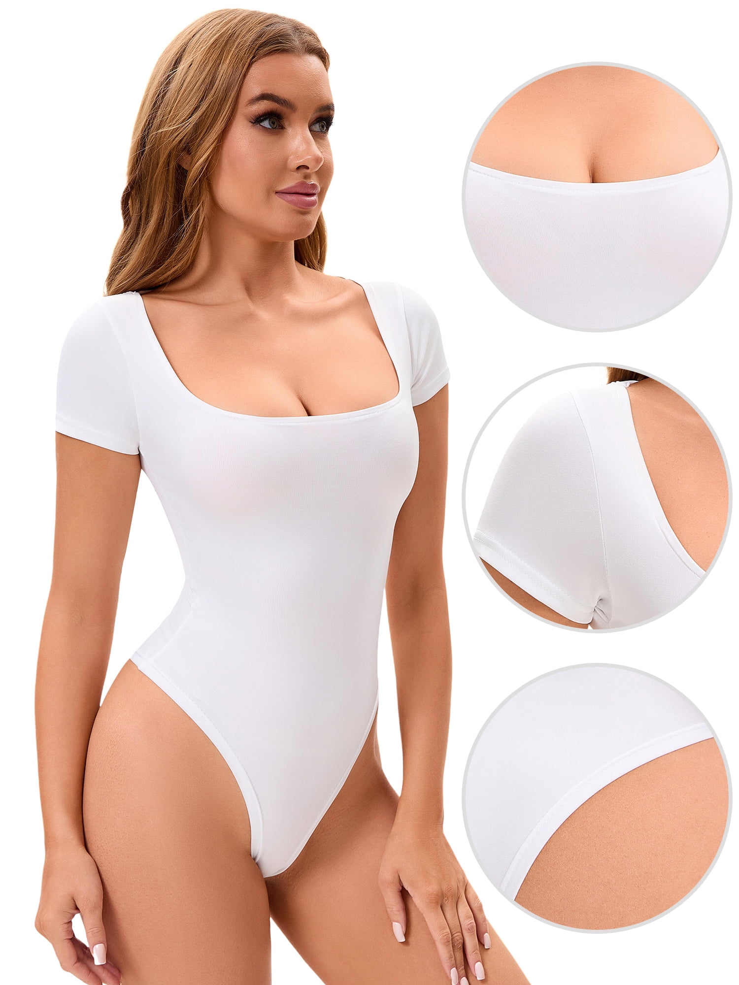 DARING DIVA Bodysuit Thong Short Sleeve T-shirt Leotard Jumpsuit L White