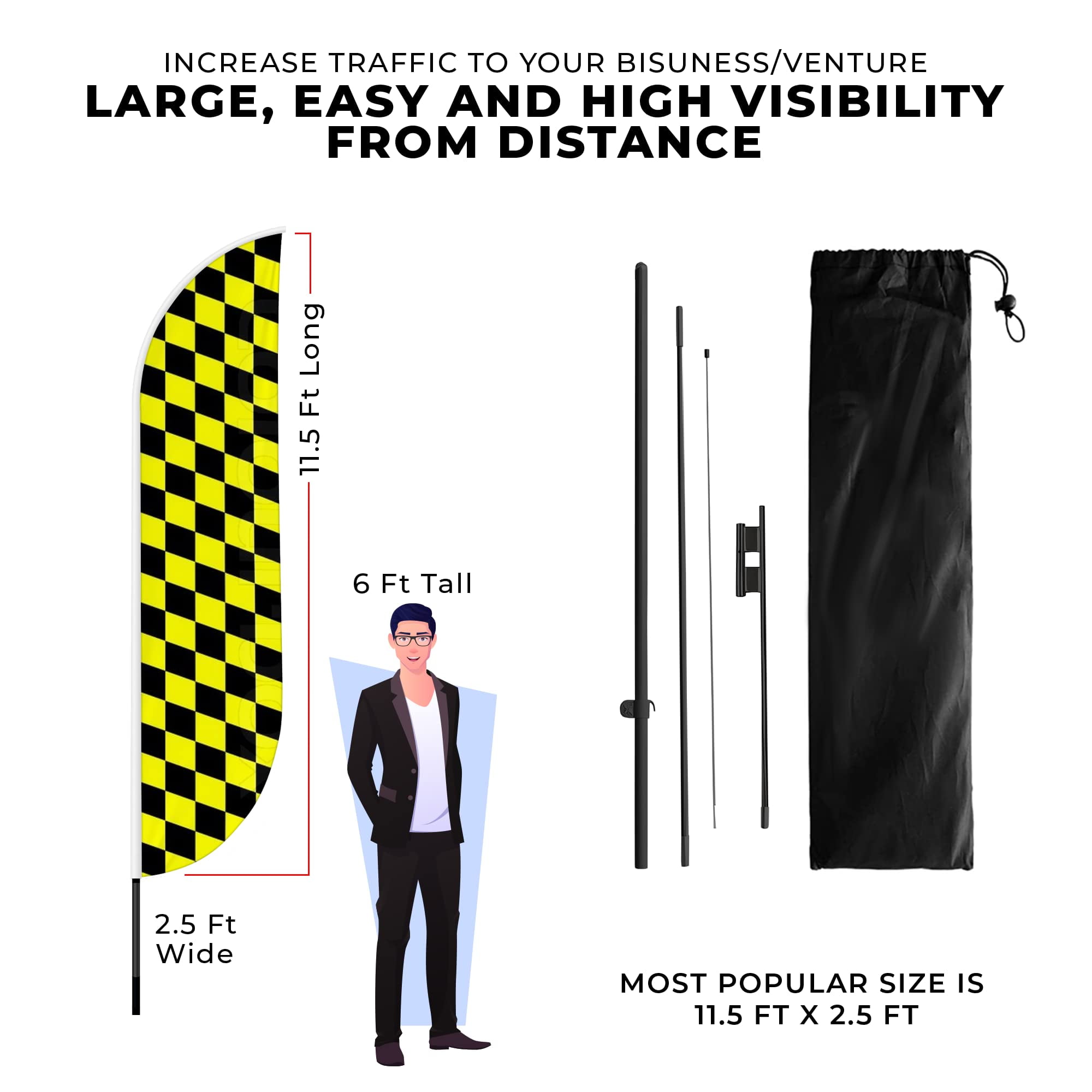 Solid Colors Feather Flag(11.5feetX2.5feet) by DreamController | Outdoor Business Advertising Tall Flag | Weather-Resistant Knitted Swooper Flag | Made in USA | HD Print (Flag Only)