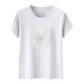 thumbnail image 4 of Busydd Women's Tops Cotton Short Sleeve Summer Tops for Women Trendy Sunflower Print Round Neck T Shirts for Women Casual Comfy Versatile Graphic Tees 2XL, 4 of 5