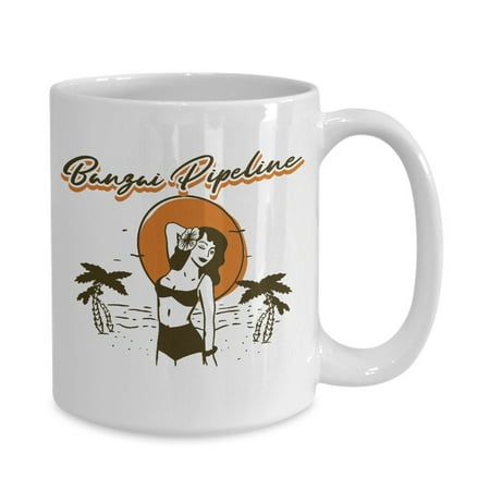 

Vintage Luau Surfer Girl Banzai Pipeline Beach White Gift coffee mug