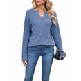 thumbnail image 3 of Women Long Sleeve Shirts Dressy Casual Button V Neck Pullover Sweaters Jumper Tops Fall Outfits Blue L, 3 of 9