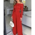 thumbnail image 5 of CHICME Jumpsuits for Women Dressy Pearls Decor Long Sleeve Casual Ruched Wide Leg Rompers Red-M, 5 of 8