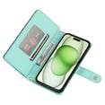 thumbnail image 5 of for iPhone 13 Case with Card Holder, Retro Premium PU Leather Shoulder Wrist Strap Zipper Kickstand Flip Cover Women Girl Wallet Phone Case for iPhone 13, Mint, 5 of 10