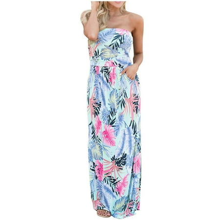 

Fashion Women s Casual Sleeveless Printing Breast Wrap Floor-Length Dress Hot6sl21115644
