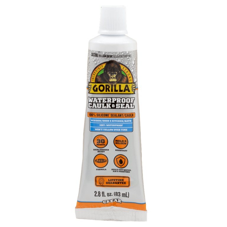 Gorilla Waterproof Caulk & Seal 100% Silicone Sealant, Clear, 2.8oz Squeeze  Tube (Pack of 2)