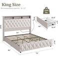 thumbnail image 2 of Bingirl King Bed Frame with 51-Inch Tall Headboard. Velvet Upholstered, 4 Storage Drawers, USB Charging Station, LED Lights. No Box Spring Needed. Easy to Assemble. Beige., 2 of 7