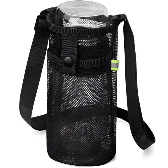 GASTROPOD Water Bottle Bag with Strap,Mesh Water Bottle Holder Crossbody Water Bottle Sling Bag Adjustable Shoulder Strap and Pocket-Lightweight Water Bottle Carrier for Walking Hiking Camping Black