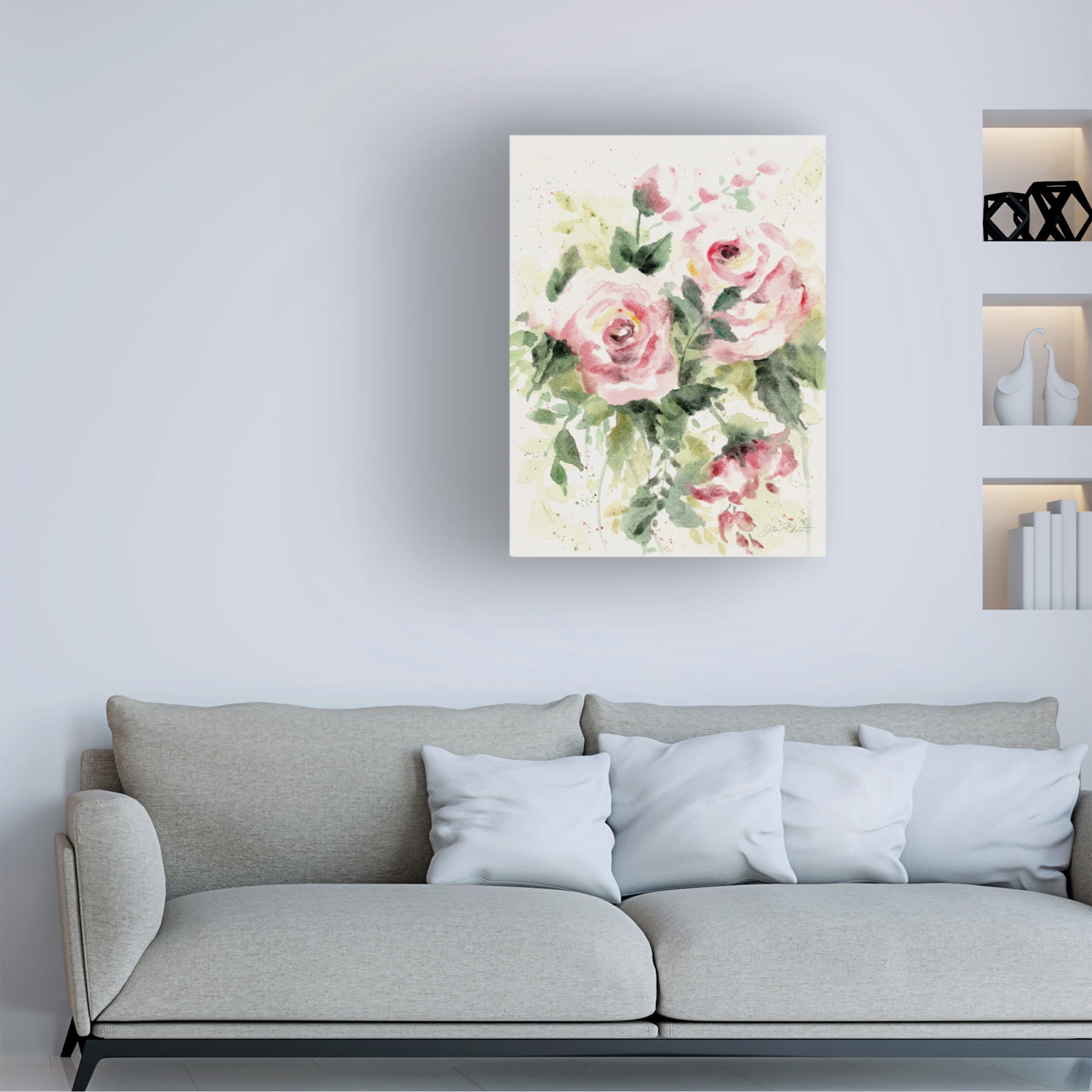 Canvas Wall Art - Jean Plout 'Washy Pink Roses B' Wall Art for Living Room, Bedroom, or Office Décor by Trademark Fine Art - 35 x 47 Inches