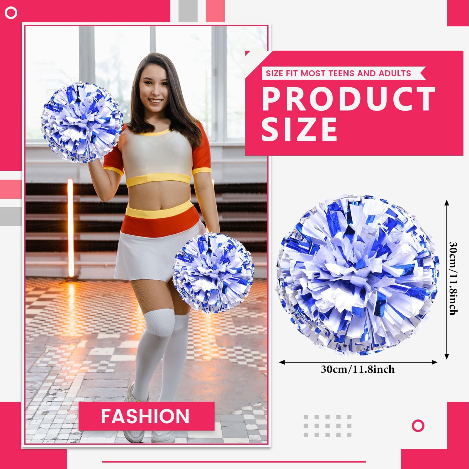 8 Pcs Cheerleading poms,pom poms Cheerleading with Finger Holes Cheer Pom Pomsfor Dance, Matches, Team Spirit Sports
