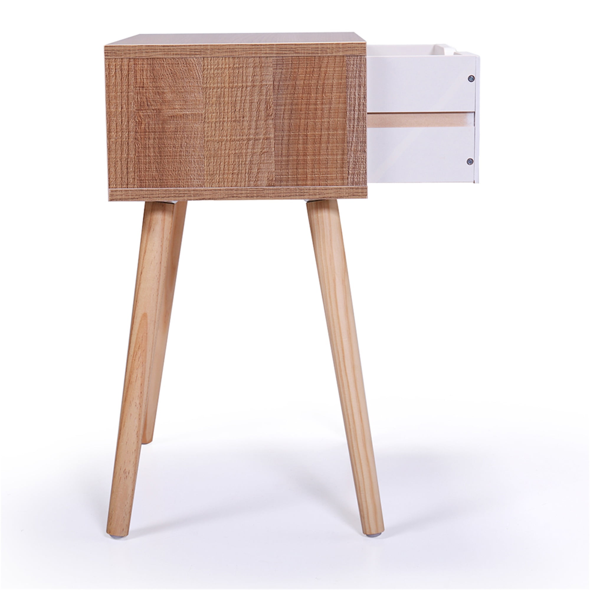 Kepooman 23" Nightstand, End Table with Drawer and Solid Pine Legs, Nightstand Side Table for Bedroom, Light Brown