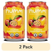(2 pack) Humm Kombucha Tea, Mango Passionfruit, Probiotic, Organic, 12oz Can