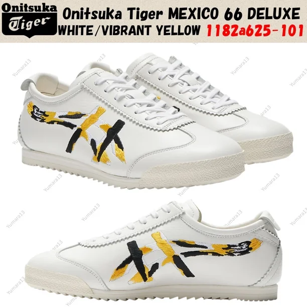 Onitsuka & Tiger MEXICO 66 DELUXE WHITE/VIBRANT YELLOW 1182a625-101 Women's Size