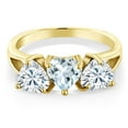 thumbnail image 2 of Gem Stone King 18K Yellow Gold Plated Silver 3-Stone Ring Heart Shape Sky Blue Aquamarine and Moissanite (2.33 Cttw, Size 9), 2 of 3
