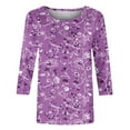 thumbnail image 4 of Pincandy Women's Fashion Printed T-shirt Mid-length 3/4 Sleeves Blouse Round Neck Casual Tops Scoop Neck Short Sleeve Shirts Dressy Casual Cute Summer Tops Trendy Layering Tee Shirts,Purple,2XL, 4 of 5