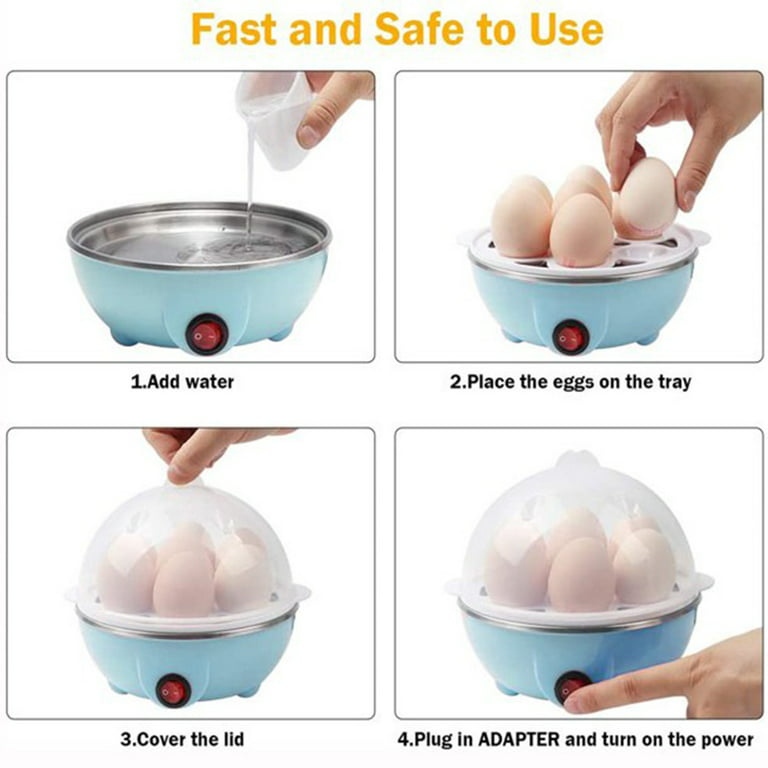 3-in-1 Electric Hard Boiled Egg Cooker, Quick Egg Boiler 350W Holds 7 Eggs  (Blue) 