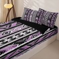 thumbnail image 3 of Homewish Boho Geometric Rhombus Zipper Twin Comforter Sets with Fitted Sheet and 2 Pillowcases,Purple Black Stripes Zipper Bedding Set,Purple,Black Reversible,4pcs, 3 of 8