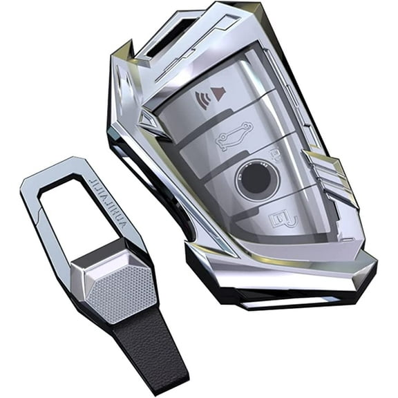 Car Key Fod Cover Case Protector Key Fob Holder for BMW X1 X3 X5 X6 Series 1 2 5 8 series With Keychain (Silver)