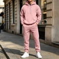 thumbnail image 2 of Jerdar Men Casual Pullover Hooded Sports Solid Long Sleeve Trousers Two-Piece Elastic Waist Patchwork Trousers Tracksuit Soft Sweatshirt Set, 2 of 9
