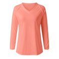 thumbnail image 4 of BVnarty Womens Tops T-Shirt Comfy Casual V-Neck Long Sleeve Solid Color Plus Size Blouses Clothes for Girlfriend Wife Pullover Fashion Oversized Pink XXXXXL, 4 of 4
