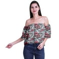 thumbnail image 1 of Moomaya Womens Printed Off The Shoulder Crop Top Flounce Sleeve Summer Clothing Boho Blouse, 1 of 6
