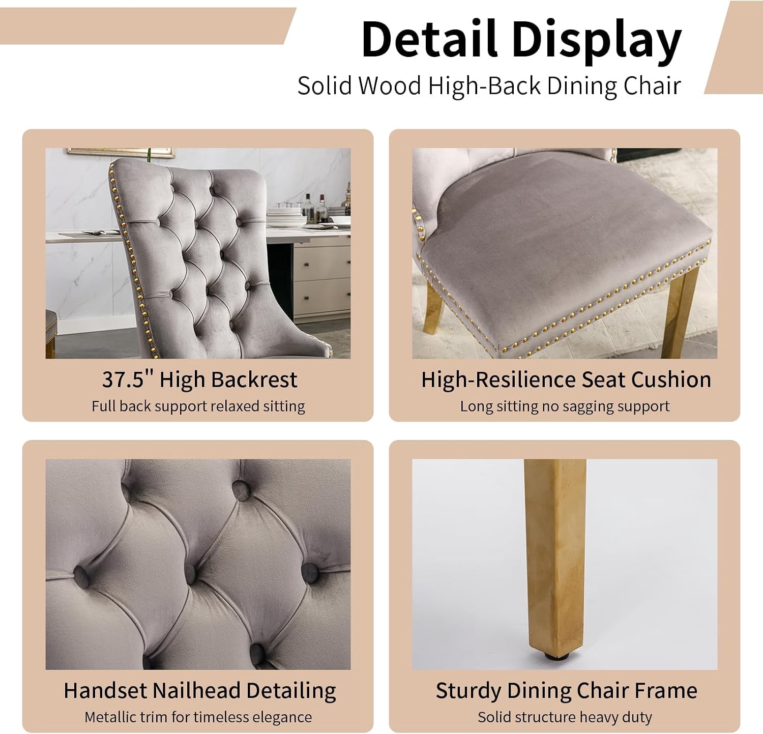 Collection Tufted Velvet Dining Chair, Nailhead Trim, Solid Wood Legs, Set of 2
