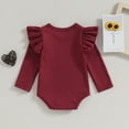 thumbnail image 4 of Okbabeha Baby Girl Clothes Outfits Basic Ruffle Long Sleeve Ribbed Knit Onesie Romper Bodysuit Tops Newborn Fall Winter Clothes, 4 of 7