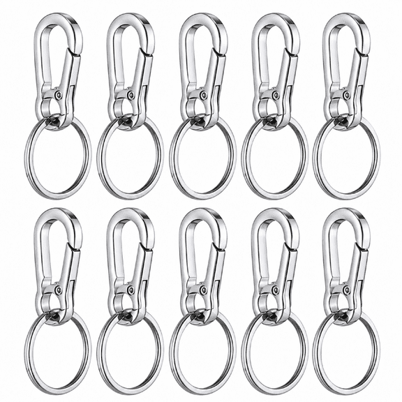 Carabiner Keychain Zinc Alloy 1.8 inch 10 pack Silver Quick Release Split Ring Keys Bags Outdoor