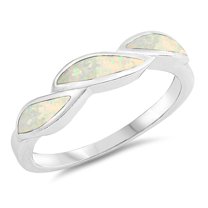 CHOOSE YOUR COLOR White Simulated Opal Wave Leaf Twist Midi Boho Sterling Silver Ring CZ Female Size 6