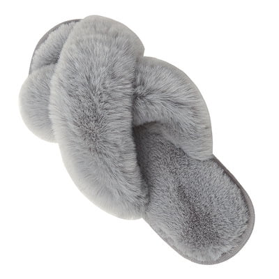 

Women s Slippers Plush Cross Band Open Toe Slides Fuzzy SPA House Slippers