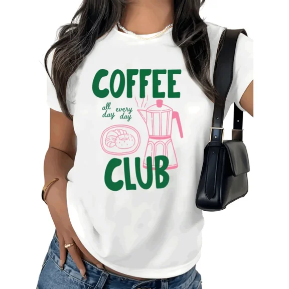UNISHE Women's Coffee Club Graphic Short Sleeve T-Shirt Casual Crewneck Loose Fit Tees S-5XL