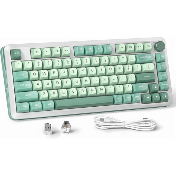 Wireless Mechanical Gaming Keyboard ,Gaming Keyboard in 75% Layout with Gasket Mounted, RGB Magnetic Switch Keyboard with Bluetooth 5.0/2.4Ghz/USB Wired, 81 Keys - Green