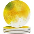 thumbnail image 2 of SKYSONIC Round Drink Coasters 2 Pcs Sunny Yellow Flower Absorbent Ceramic Coaster with Cork Base for Coffee Cups for Home Decor, 2 of 6