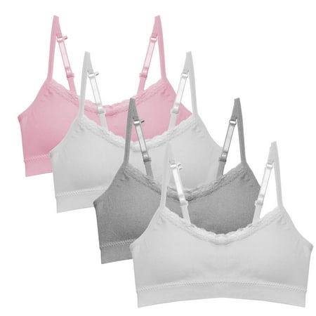 

Popular Girls Training Bra Pack - Crop Cami Training Bras for Girls. Seamless Bra Removable Padding Lace Wht Grey Pnk M