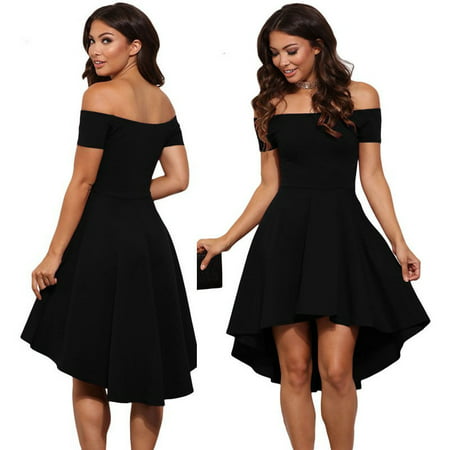 Women Off The Shoulder Dresses -Senfloco Short Sleeve High Low Hem Club Cocktail Skater Dress Sexy Tunic Swing Party