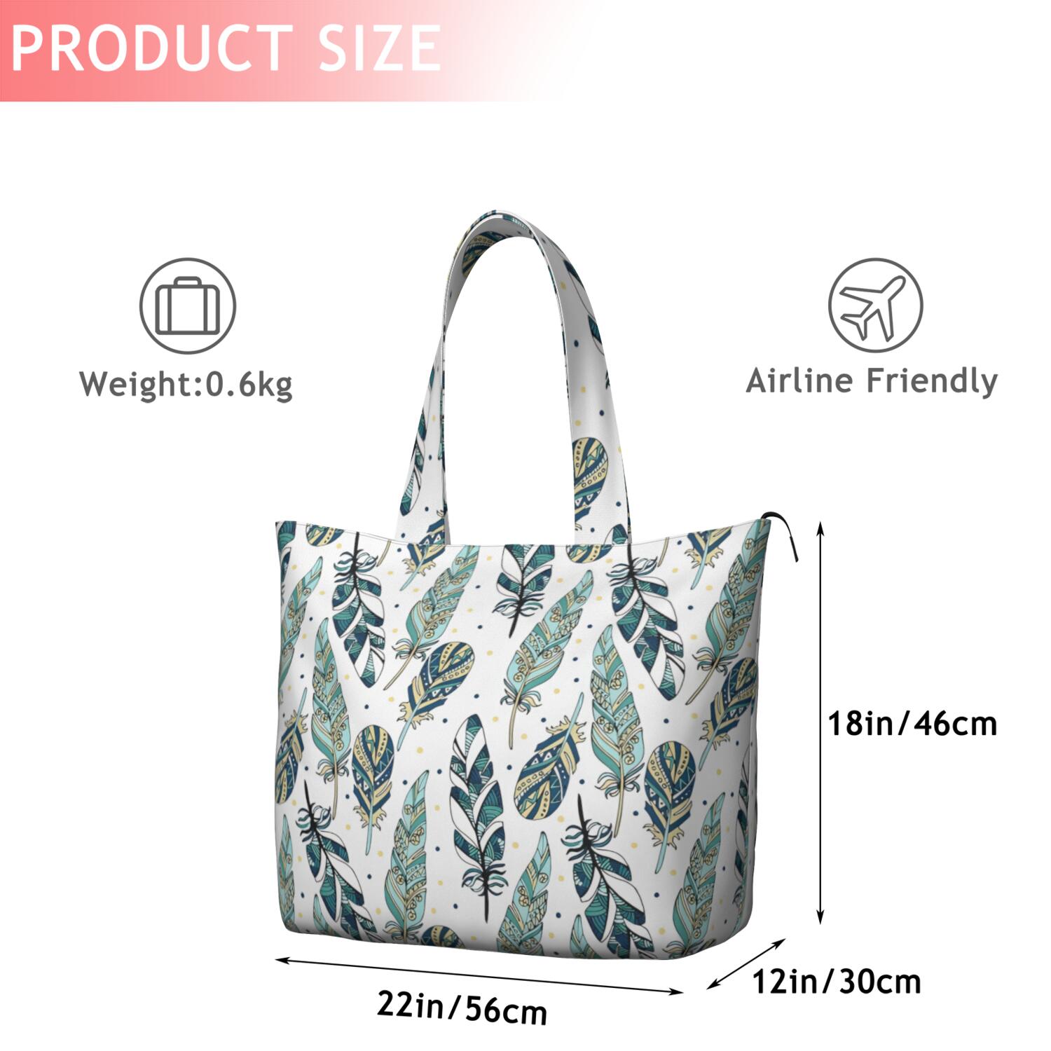Blue Boho Tribal Feathers Pattern Travel Tote Bags for Women Carry On,Large Weekender Bags for Women Travel,Multi Functional Duffle Bag for Work,Shopping,Sports