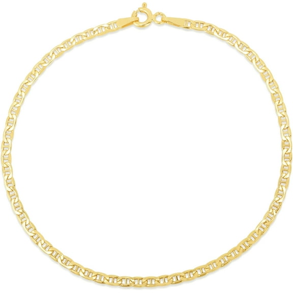 Floreo 10k Yellow Gold 1.2mm Solid Anchor Mariner Mirror Chain Anklet, 10 Inch