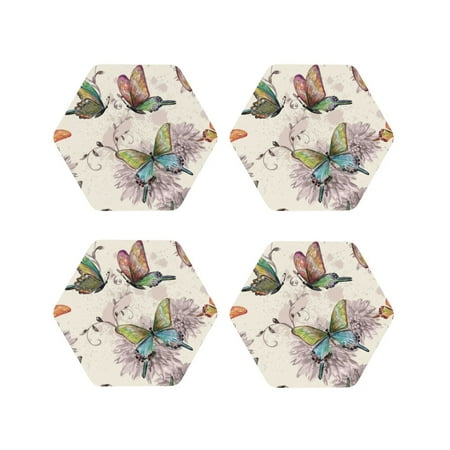 

Pofeuu Flying Butterflies-1 Print Coasters for Drinks 4Pack PU Leather Coasters Bar Drink Coasters for Tabletop Protection Furniture from Damage-Hexagon