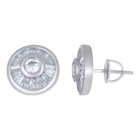 925 Sterling Silver Womens Baguette Round Cubic-Zirconia Round Fashion Stud Earrings