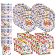 Bunny Rabbit Floral Birthday Party Supplies - Easter Bunny Party Supplies - Floral Party Supplies - Spring Party Supplies - Easter Party Tableware Set Includes Plates Napkins and Cups | Kit for 16