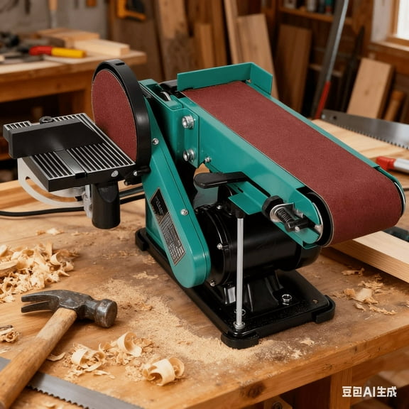 4x36 in Belt and 6 in Disc Sander Grinder, High-Torque Power Bench Sander for Metal & Woodworking with Quick Tension Release Lever, Tiltable Worktable, Tool-Free Belt Change and Steel Base
