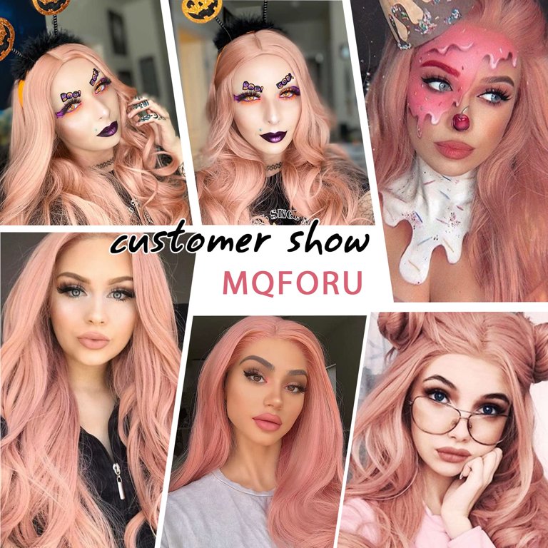 M&Q 24-26 Inch Long Pastel Pink Wavy Synthetic Wig  display picture 1