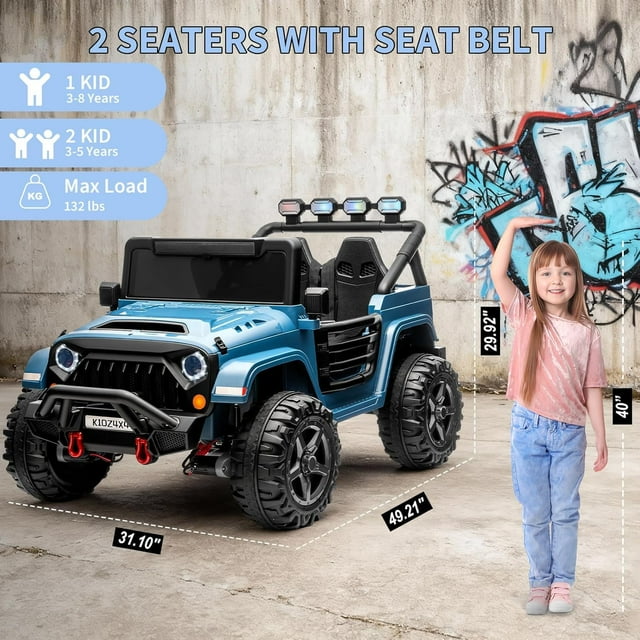 GloryStar 24V 2 Seater Ride On Toys for Big Kids, Ride On Truck with Remote Control, 4-Wheeler Suspension, 3 Speeds, LED Lights