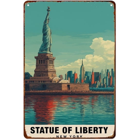 Statue Of Liberty Landmark Metal Aluminum Wall Sign Retro Decor 8 x 12 Inch for Living Room Kitchen Farm Bedroom Bathroom