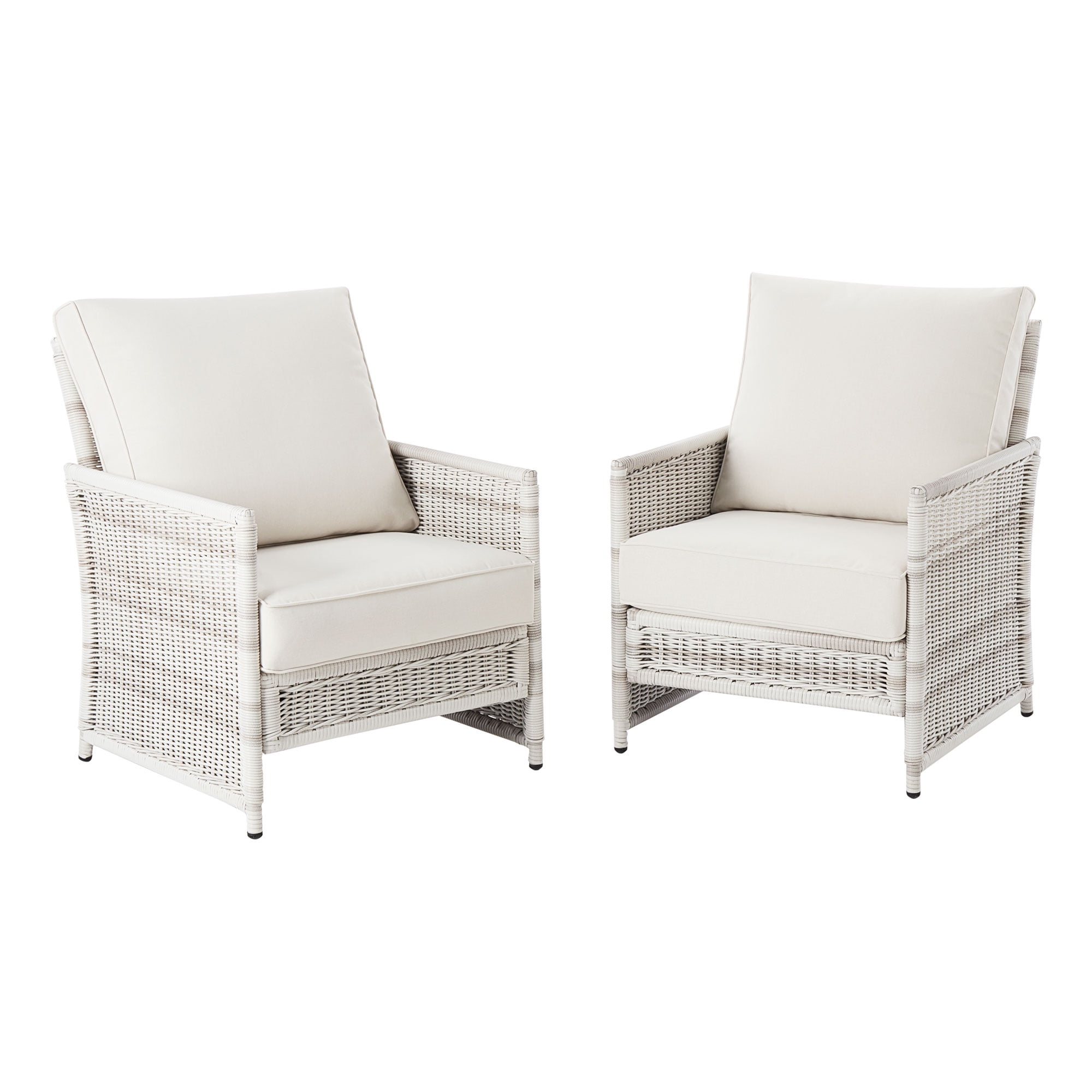 Better Homes & Gardens Paige Outdoor Wicker Stationary Lounge Chairs, Set of 2, White